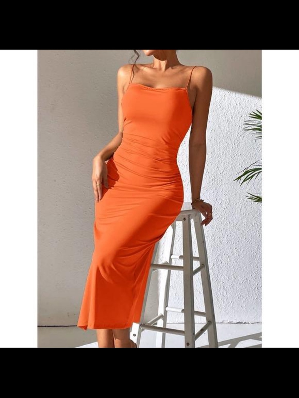 SHEIN Bright Orange Spaghetti-Strap Midi Dress